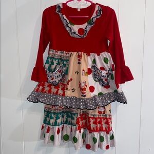 Festive Red and Multicolor Holiday Dress